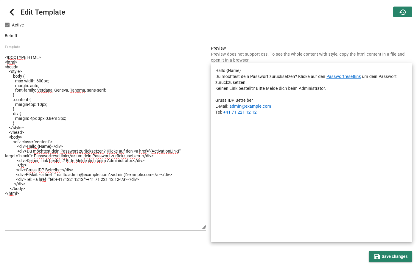 Edit E-Mail Template